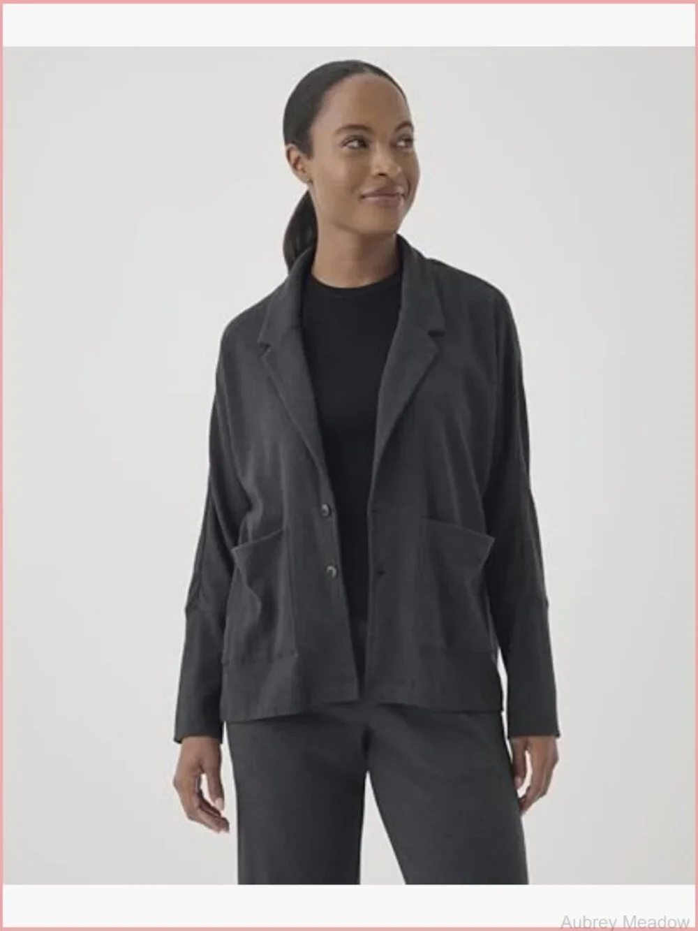 Relaxed Fit Organic Cotton Blazer with Notched Lapel, Open Front, Long Sleeve